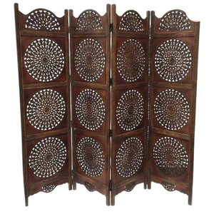 Decorative Wooden <b>Folding</b> Privacy <b>Screen</b> 4 Panel| Handcrafted Carved <b>Room</b> <b>Divider</b> Partition for Bedroom Living <b>Room</b> Home Décor - Product Image 1
