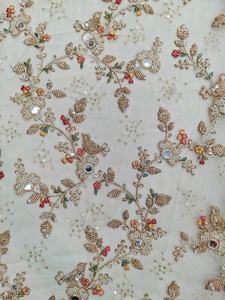 Tela de malla con bordado floral de cuentas de diseñador, tela de malla de lujo para vestido de novia, lehenga, material para vestido de boda - Product Image 3