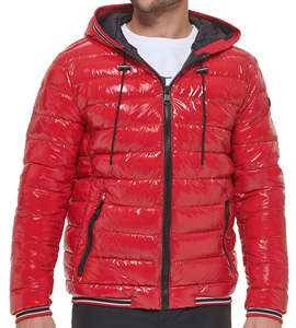 Custom Lightweight Grey Premium Quality 100% Genuine <b>Leather</b> Streetwear <b>Winter</b> Hooded Puffer <b>Jacket</b> Full Zip Insulated Coat - Product Image 4