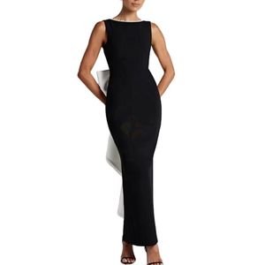 Robe de soirée élégante à col en perles, longue jusqu'au sol, avec grand nœud au dos, sans manches, moulante, pour soirée, bal de promo, invitée de mariage - Product Image 1