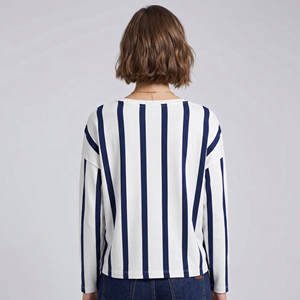 T-shirt à manches longues à col en V rayé OEM pour femmes, 100% coton, t-shirts d'été pour femmes, t-shirt imprimé à col en V profond pour femmes - Product Image 2