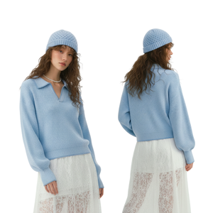 Suéter de punto con cuello en V para mujer, suéter de manga larga, suave y cómodo, tejido de algodón acanalado, para invierno, verano y otoño - Product Image 1