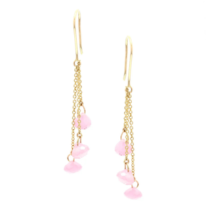 14K Solid Gold Geometric Hoop Earrings with Ruby and Pearl - Product Image 1