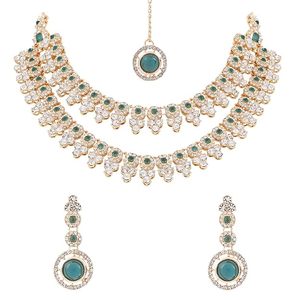 Parure de bijoux en alliage de zinc plaqué or, collier, boucles d'oreilles, bague, bracelet, bijoux ethniques pour femmes, bijoux de mariage, design géométrique, troisième modèle - Product Image 1