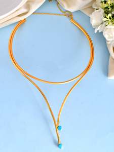 Collar gargantilla occidental chapado en oro con pendientes para mujer, diseño minimalista hecho a mano con turquesa en forma de gota y engaste de bisel. - Product Image 2