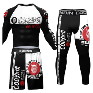 Men's Jiu Jitsu Rash Guard Set Full Sleeve Sublimation Printed Quick Dry <b>Athletic</b> Training Kit Sports Wear - Product Image 2