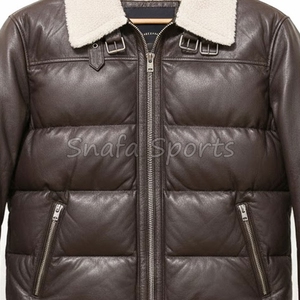 Veste en cuir pour homme, en peau de mouton double face, avec fourrure légère, couleur unie, design personnalisé - Product Image 3