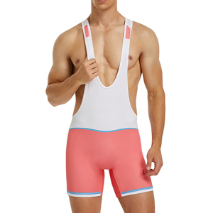 Combinaison de lutte sans manches pour hommes adultes, fitness, gym, couleur blanc rose, sport, musculation, combinaison de lutte pour hommes musclés - Product Image 1