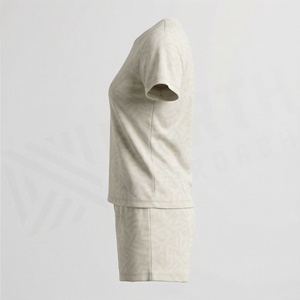 Conjunto de 2 Piezas de Shorts de Algodón Tejido para Mujer, Cuello Redondo, Manga Corta, Color Sólido, por Encima de la Rodilla, Informal, para Primavera/Verano - Product Image 3