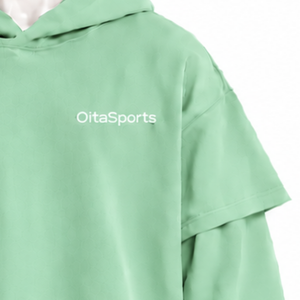 Mint Green Double Layer Hoodie Oversized Short Sleeve Overlay Long Sleeve Pullover <b>Vintage</b> Streetwear Casual Hooded <b>Sweatshirt</b> - Product Image 6