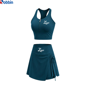 Conjunto Deportivo de 2 Piezas para Mujer, Top Halter Azul Marino con Cremallera y Falda con Logotipo Bordado, Secado Rápido, Primavera, Superventas - Product Image 2