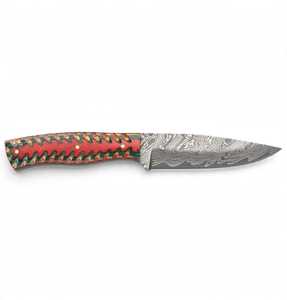Couteau utilitaire artisanal en acier Damas avec manche en bois stratifié multicolore OEM - Product Image 3