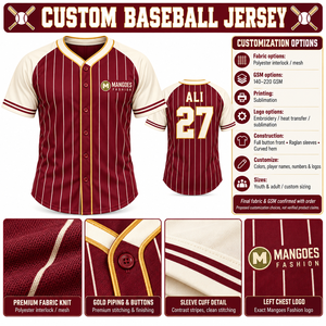 Maillot de baseball personnalisé unisexe rayé en polyester à manches courtes respirant avec impression du nom et du numéro de l'équipe, coupe classique, toutes saisons - Product Image 6