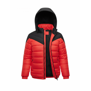 Chaqueta acolchada con capucha roja y negra para hombre, abrigo acolchado cálido de invierno, ropa exterior ligera con cremallera - Product Image 3