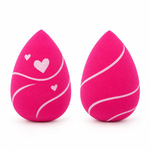 Éponge de maquillage rose avec motif cœur et tourbillon blanc, éponge de beauté sans latex, applicateur de fond de teint cosmétique - Product Image 1