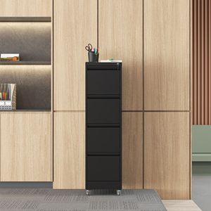Armadio Verticale in Metallo a 4 Cassetti con Serratura, 45 cm di Profondità, Nero, per Casa e Ufficio, con Ruote - Product Image 2