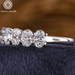 Charm_Jewells Moissanite <b>Eternity</b> Band <b>Ring</b> Round Brilliant Cut Pave Setting 925 <b>Silver</b> Women's Classic Engagement <b>Ring</b> - Product Image 3