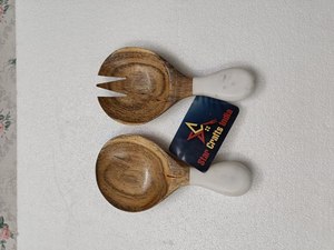 Ensemble de 2 cuillères à salade en bois écologiques de qualité supérieure indienne, outils à salade, compatibles micro-ondes et four, dernier style américain - Product Image 5