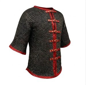Camisa de Cota de Armadura Medieval de Acero Suave con Anillos Remachados Planos y Ribete de Cuero, Armadura de Media Manga para Recreación Histórica - Product Image 2