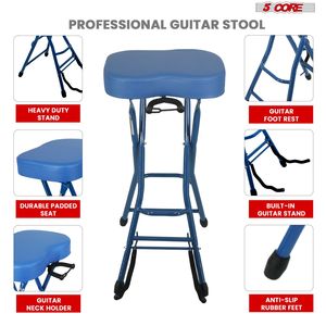Tabouret de guitare pliable robuste 5Core, chaise rembourrée de 3,15 po avec repose-pieds intégré et support, siège pour instrument de musique - Product Image 6