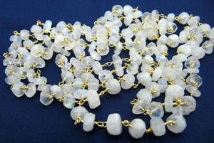 Natural White Rainbow Moonstone Rondelle Faceted Beaded <b>Rosary</b> Handmade Chain Sold Per Foot - Product Image 3