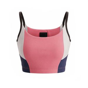 DAPHNIA Soutien-gorge de sport color block pour femme, rose, gris, bleu marine, soutien élevé, extensible dans les 4 sens, pour l'entraînement, le yoga et le fitness - Product Image 1