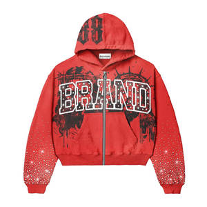 Sudadera con capucha estilo holgado, efecto descolorido por el sol, conjunto de color sólido con impresión de tu marca privada, chándal de 2 piezas unisex - Product Image 3