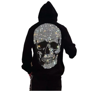Sweat à capuche oversize pour homme en molleton 100% coton respirant, avec strass, broderie 3D, impression numérique, poche, haute qualité, OEM - Product Image 1
