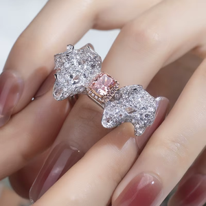 1.037CT Pink Cushion Cut Butterfly Lab Diamond Ring 18K White Gold Solid Gold Jewelry Custom Engagement Ring - Product Image 3