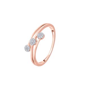 Manufacturer Wholesale 14K Rose Gold Three Stone Lab Grown Brilliant Cut Diamond Cluster <b>Ring</b> Bypass Wave Shank <b>Dainty</b> Women's - Product Image 2