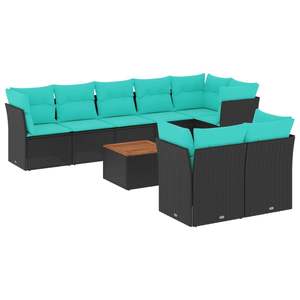 Black Poly Rattan Patio <b>Sofa</b> <b>Set</b> With Cushions Outdoor Garden Furniture Contemporary Design - Product Image 2