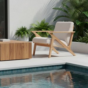 Fauteuil de relaxation d'extérieur en teck massif de qualité supérieure, écologique, durable, moderne, scandinave, vente en gros, Niwara, fauteuil lounge à assise profonde - Product Image 5