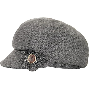 Casquette Gavroche Grise en Laine pour Femme avec Bouton Brodé Fleur Style Anglais Chapeau Décontracté Respirant avec Ruban et Cordon pour l'Hiver - Product Image 2