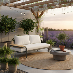 Conjunto de Sofá Gris Minimalista Moderno para Exteriores, Tres Plazas, Cojín de Tela, Muebles de Jardín Duraderos para Patio o Villa - Product Image 4