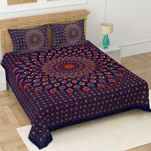 Bed Cover Bedsheet Set Pure Cotton Hand Block Print Bedsheet with 2 <b>Pillow</b> India Factory Direct Block Printed 100% Cotton Sheets - Product Image 2
