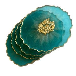 Custom <b>Pastel</b> Resin Coasters Gold Accents Handmade Floral Epoxy Square Glam Non-Toxic Eco-Friendly 10mm Home <b>Decoration</b> Mat Set - Product Image 3