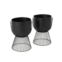 Pot Bunga Logam Desain Terbaru Modern Berkualitas Tinggi Dengan Set 2 Penyangga, Perlengkapan Dekorasi Pot Bunga