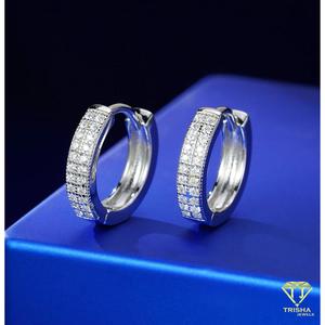 Luxury Moissanite Diamond 925 <b>Sterling</b> <b>Silver</b> Rectangular <b>Hoop</b> Earrings With Sparkling Stone Details For Retailers - Product Image 3