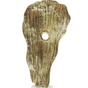 Escultura Contemporánea Abstracta de Aluminio Dorado - Arte Texturizado Orgánico con Base de Mármol Blanco - Pieza Decorativa Moderna para el Hogar - Product Image 1