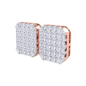 Pendientes de tuerca de oro rosa de 14K de primera calidad con diamantes de corte princesa, diseño geométrico rectangular con micro pavé, para hombre - Product Image 3