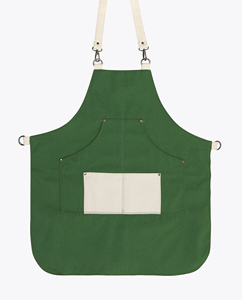 Cape de coiffure en toile verte avec poche crème et tablier à taille ajustable - Product Image 1