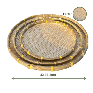 Bandeja de Servicio de Bambú Tejida a Mano, Ecológica, de Grado Alimenticio, Juego de Tres Piezas de 42-36-30 cm, Ligera y Sostenible - Product Image 6