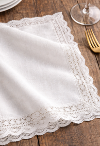 Serviette de table en dentelle, tissu 100% lin, fil de coton en dentelle, taille 20x20 pouces, ou 30x35 cm - Product Image 2