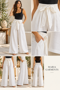 Pantalones anchos de algodón y lino lisos para mujer, de cintura alta con lazo y logo en la cintura, ajuste holgado, lavado a la piedra, estilo urbano de verano - Product Image 3