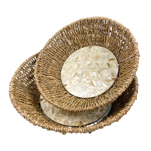 Plateau de sedge carré en MDF fait à la main avec poignées, plateau de service décoratif en panier tissé naturel avec motif floral géométrique - Product Image 4