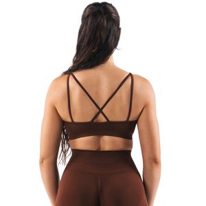 Brown Women's Seamless Strappy Sports Bra Soft <b>Support</b> Performance Workout <b>Crop</b> <b>Top</b> for Training Yoga Gym Running Fitness - Product Image 2