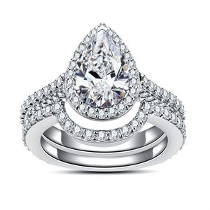 Anillo de compromiso y boda de moissanita de lujo en forma de pera de 3 quilates, conjunto apilable de plata de ley 925, regalo de aniversario para mujer - Product Image 2