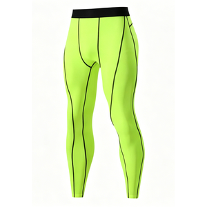 Pantalones de Compresión Verde Neón para Hombre, Cintura Elástica, Franja Lateral, Secado Rápido, Deportivos, para Fitness, Ligeros, de Verano - Product Image 1