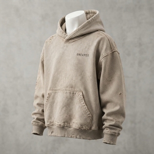 ONEAPEX Men's Distressed Hoodie <b>Oversized</b> Pullover <b>Sweatshirt</b> Washed <b>Vintage</b> Style Kangaroo Pocket Casual Autumn Fit - Product Image 3