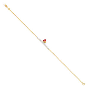 <b>Red</b> Heart Accent Diamond Bar <b>Bracelet</b> with Yellow Gold Chain and Minimal Romantic Center Design - Product Image 4